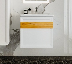 Бриклаер Мебель для ванной Берлин 60 белая с ручкой дуб золотой – фотография-8